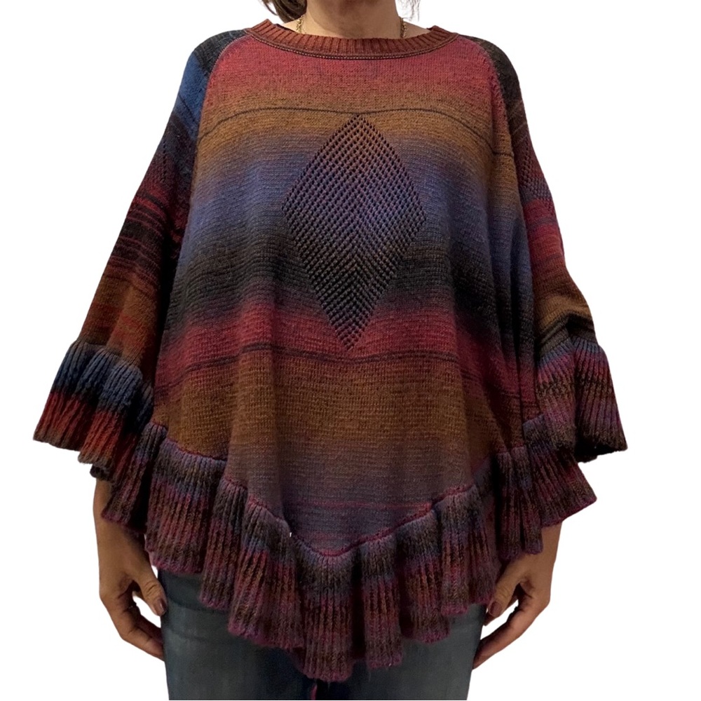 Baciano Multi-Colour Knit Poncho Sweater – Size S (One Size Feel)